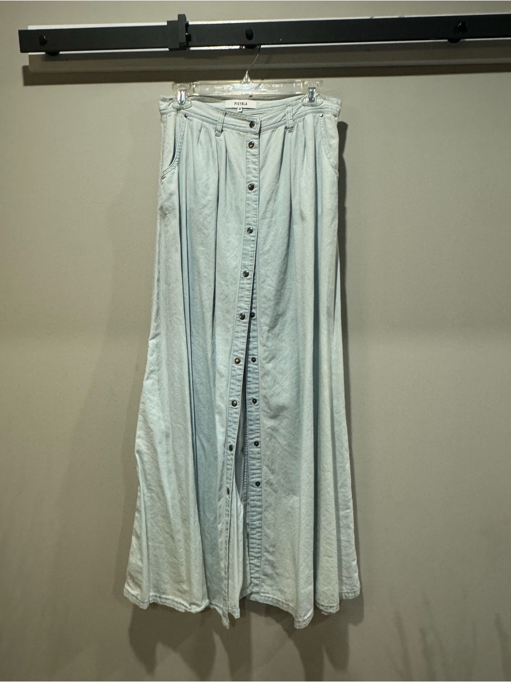 Pistola Light Wash Button Front Denim Maxi Skirt M